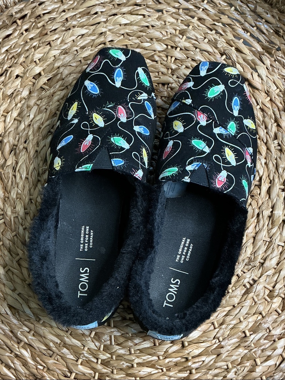 Toms Black Slip-On Mules with Multicolor Light Bulb Print